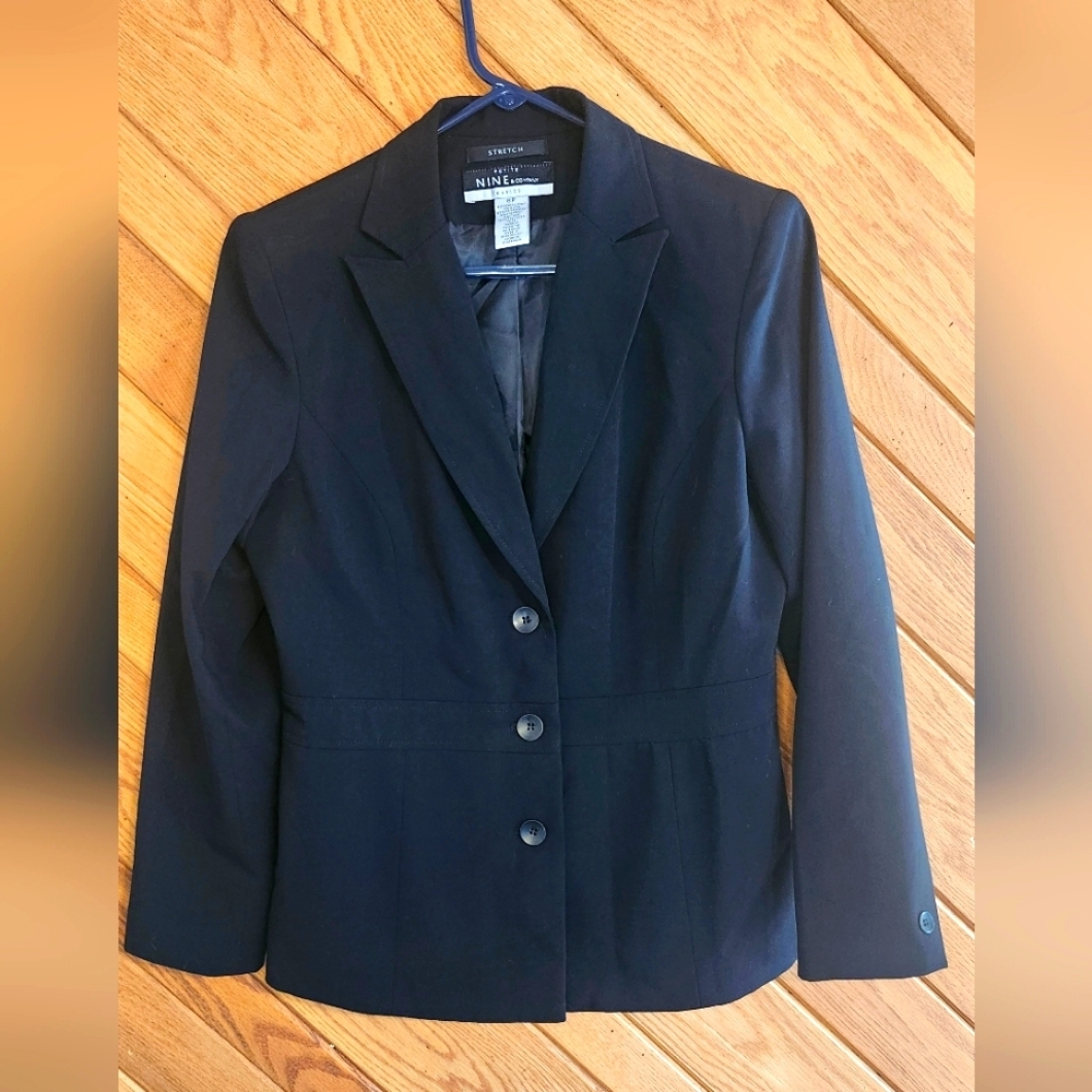 Nine & Company Basics Black Stretch 8 Petite Women's Button Front Blazer